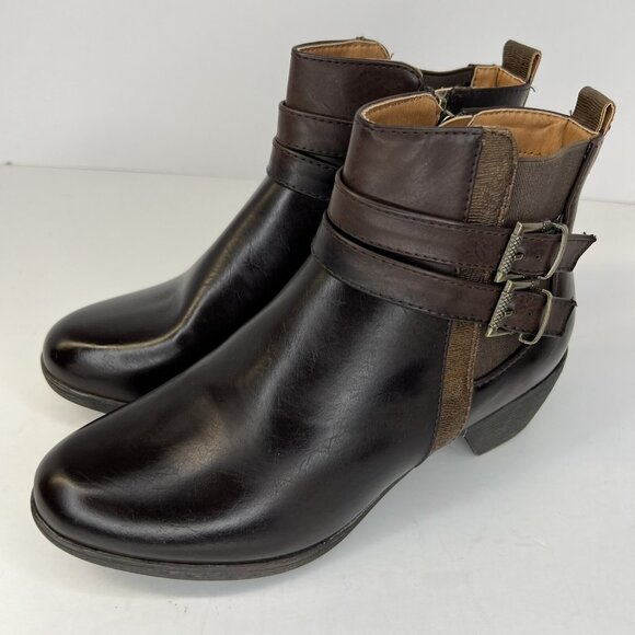 Bay Studio Brooklyn Brown Womens Size 7.5 Zippered Boots Almond Toe Block Heel - Picture 1 of 10